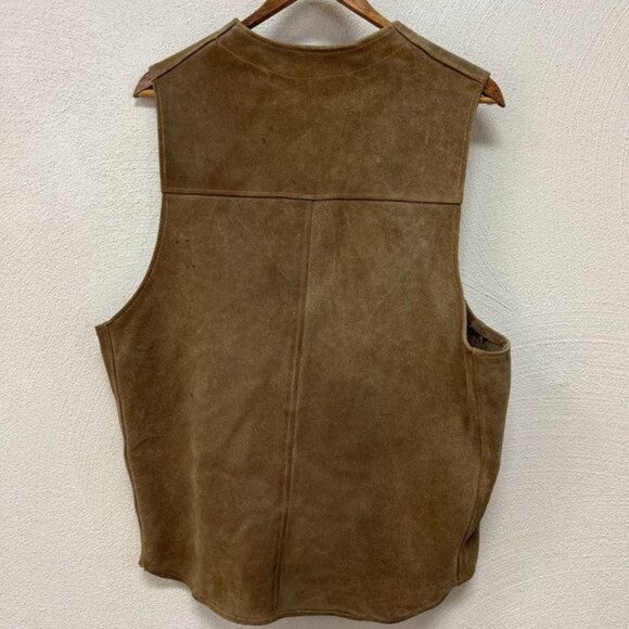 First Men's Genuine Leather Vest Jacket Front Button V Neck Brown Size X Large - Picture 7 of 8